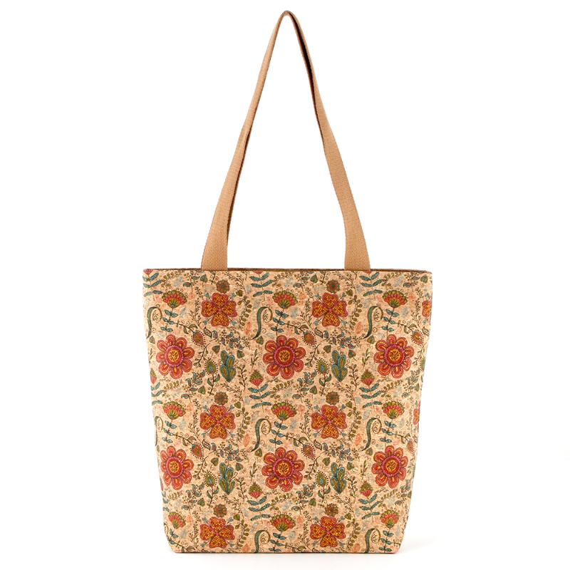 Bedruckte Einkaufstasche mit Blumenmuster aus Kork